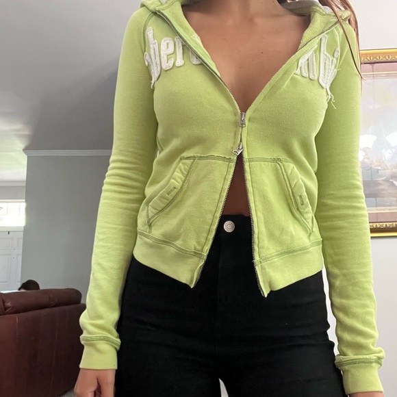 Lime Green Abercrombie Dual Zipper Jacket with Hood - Picture 2 of 6